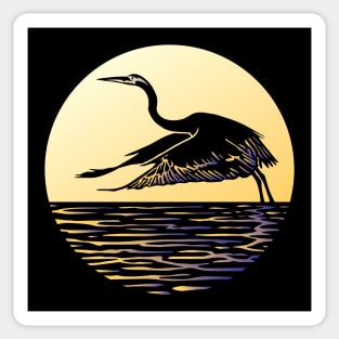 Great Blue Heron Flying in front of Sun Sticker